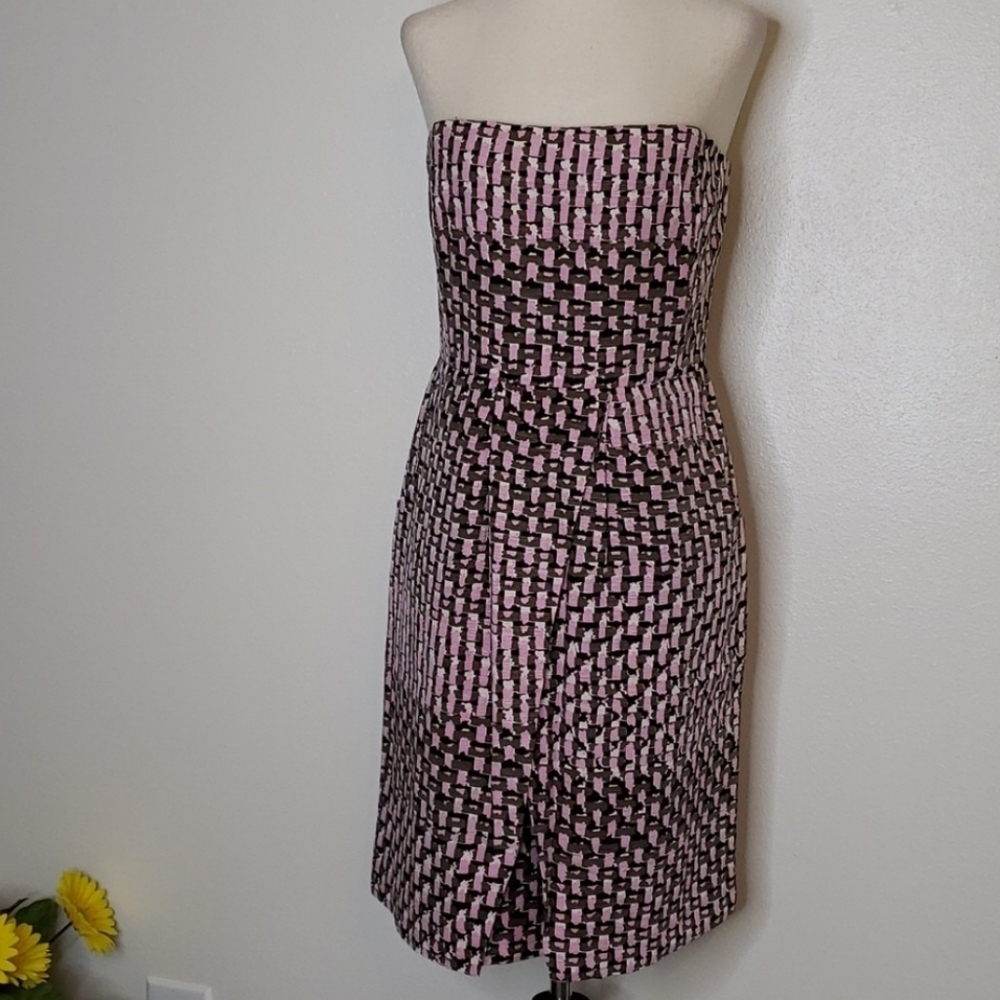 Banana Republic Strapless Dress Houndstooth Faux Wrap Mini Silk Y2K Prom Summer - Picture 8 of 13